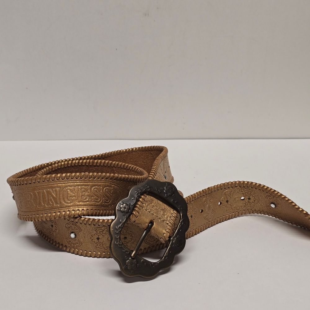 Fossil Gold Leather Princess Embossed Studded Rhinestone Embellished Belt Size L